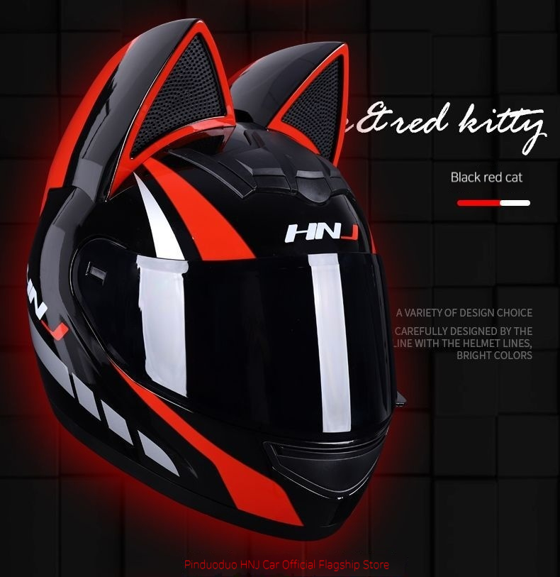 HNJ Elektrische Katzenohren (gedämpftes katzenohrförmiges Brot) Damen-Vierjahreszeiten-Integralhelm Männlicher Ritter Motorrad Niedlich_voghion.com
