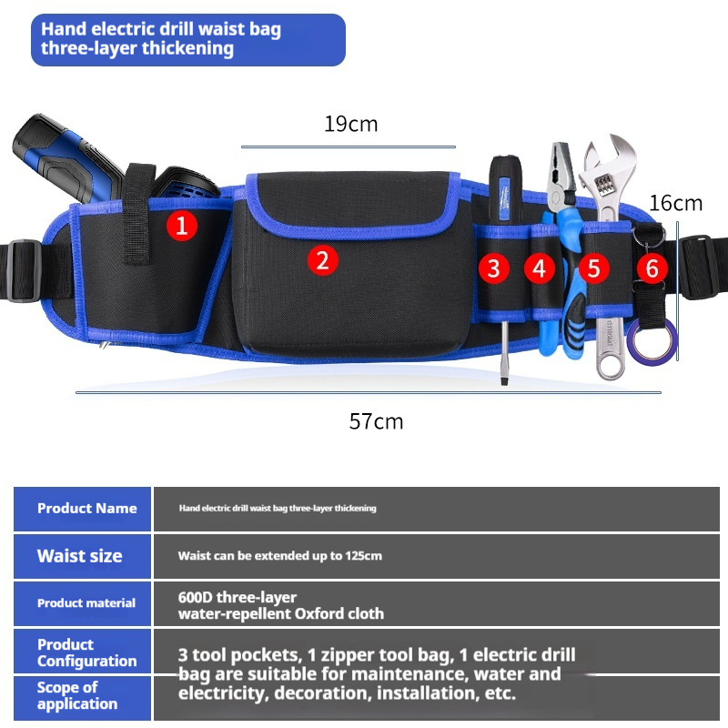 Thickened Electrician Tool Multifunctional Oxford Cloth Broadband Maintenance High-altitude Operation Long Waist Bag_voghion.com