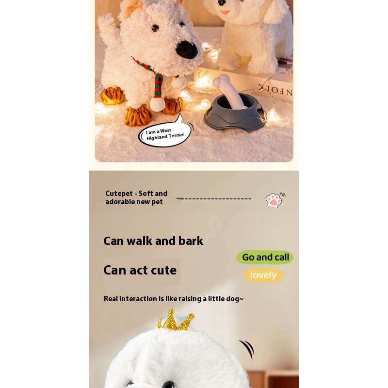 girls Toy Gifts Children's Play House Simulation Plush Puppy West Highland Electric Cute Dog Can Walk And Call_voghion.com