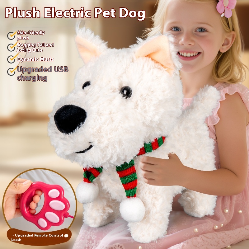 girls Toy Gifts Children's Play House Simulation Plush Puppy West Highland Electric Cute Dog Can Walk And Call_voghion.com