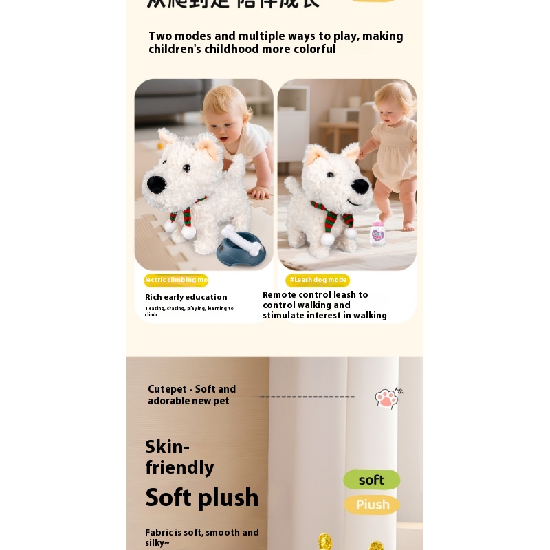 girls Toy Gifts Children's Play House Simulation Plush Puppy West Highland Electric Cute Dog Can Walk And Call_voghion.com