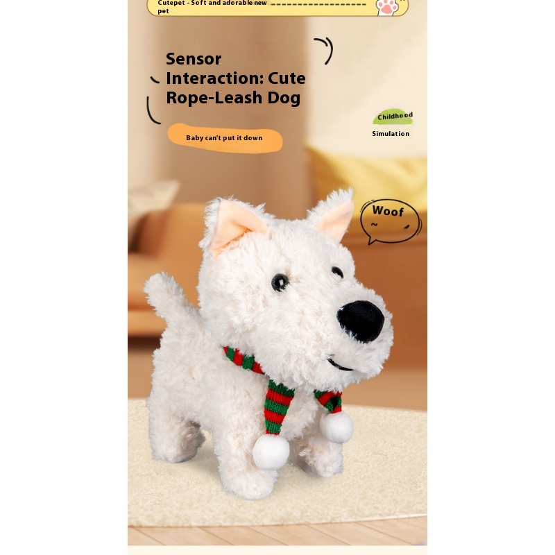 girls Toy Gifts Children's Play House Simulation Plush Puppy West Highland Electric Cute Dog Can Walk And Call_voghion.com