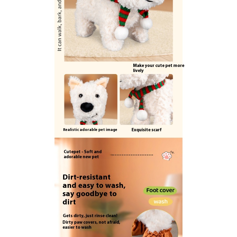 girls Toy Gifts Children's Play House Simulation Plush Puppy West Highland Electric Cute Dog Can Walk And Call_voghion.com