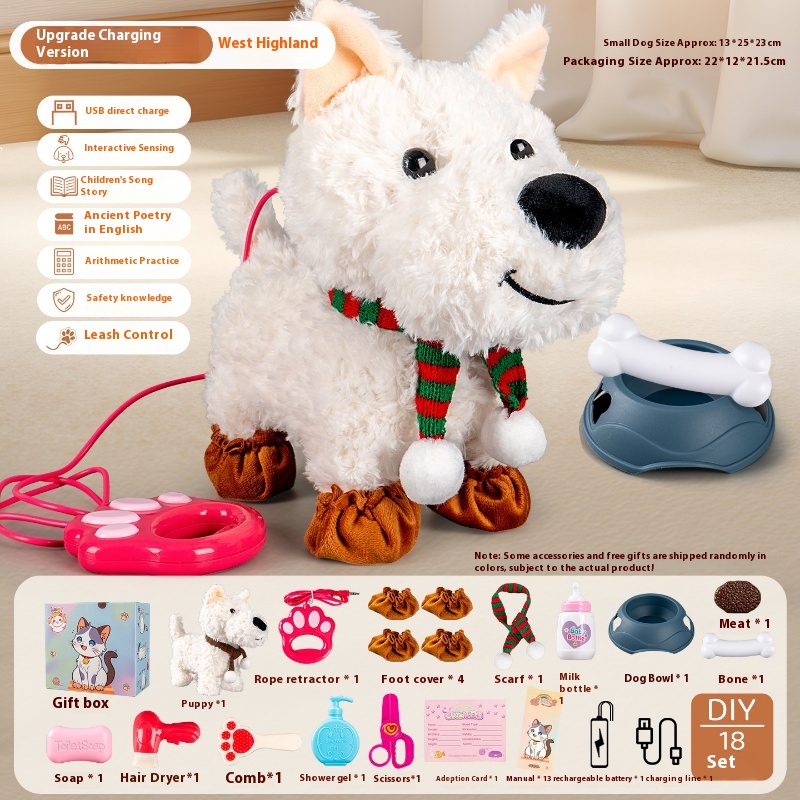 girls Toy Gifts Children's Play House Simulation Plush Puppy West Highland Electric Cute Dog Can Walk And Call_voghion.com