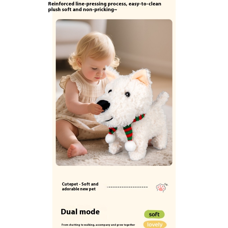 girls Toy Gifts Children's Play House Simulation Plush Puppy West Highland Electric Cute Dog Can Walk And Call_voghion.com