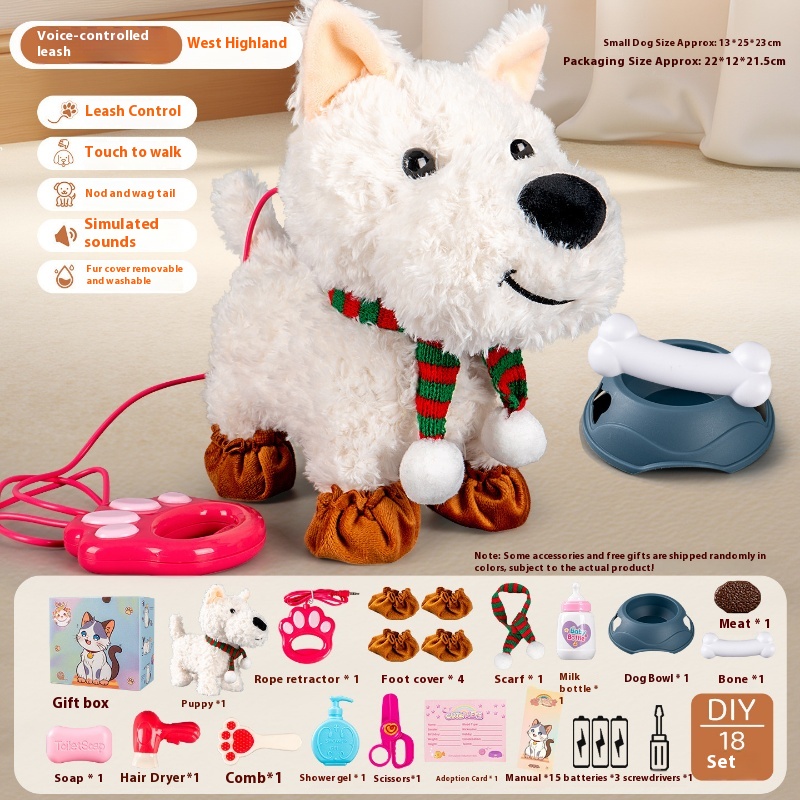girls Toy Gifts Children's Play House Simulation Plush Puppy West Highland Electric Cute Dog Can Walk And Call_voghion.com