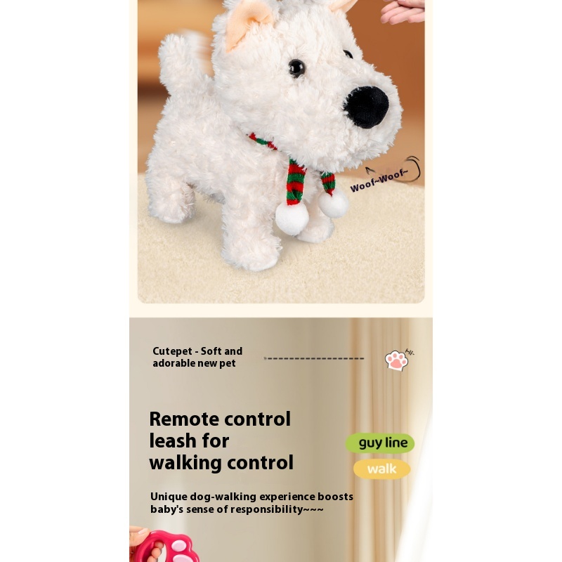 girls Toy Gifts Children's Play House Simulation Plush Puppy West Highland Electric Cute Dog Can Walk And Call_voghion.com