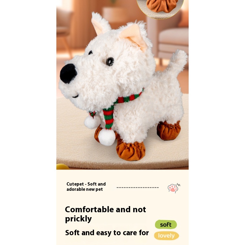 girls Toy Gifts Children's Play House Simulation Plush Puppy West Highland Electric Cute Dog Can Walk And Call_voghion.com