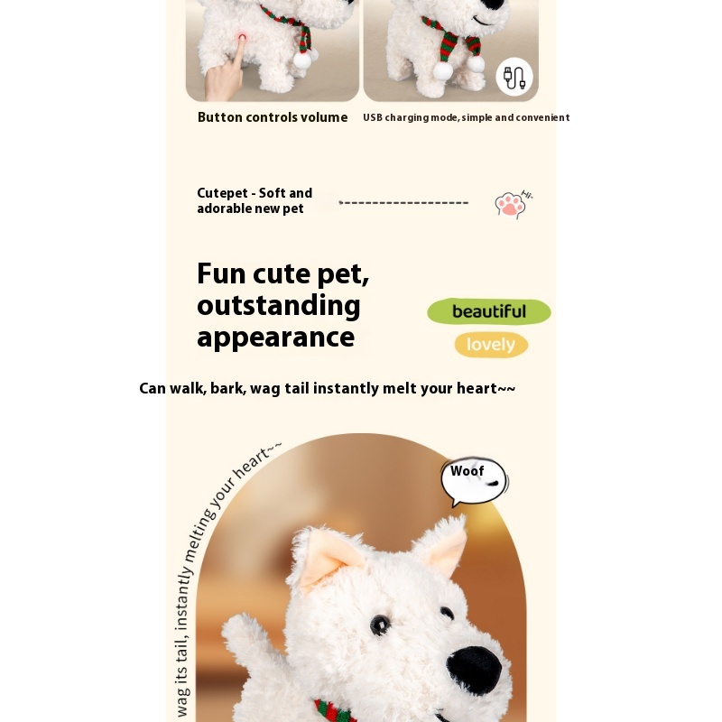 girls Toy Gifts Children's Play House Simulation Plush Puppy West Highland Electric Cute Dog Can Walk And Call_voghion.com