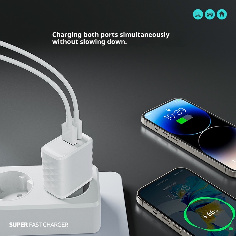 20-W-USB-C-Schnellladegerät mit zwei Anschlüssen – PD/QC 3.0, kompatibel mit iPhone- und Android-Telefonen_voghion.com