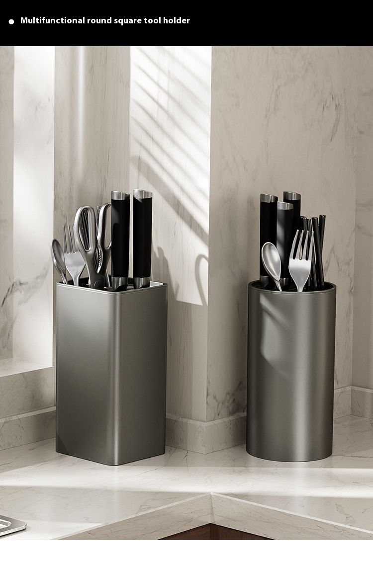 Yimijia Gun Grey Rack Multi Functional Tube Countertop Kitchen Knife Holder Chopstick Cage Integrated Storage Box_voghion.com