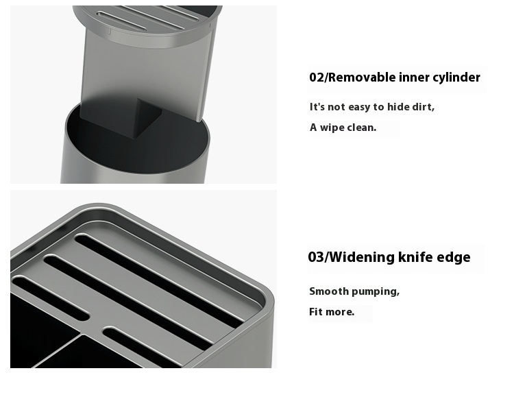 Yimijia Gun Grey Rack Multi Functional Tube Countertop Kitchen Knife Holder Chopstick Cage Integrated Storage Box_voghion.com