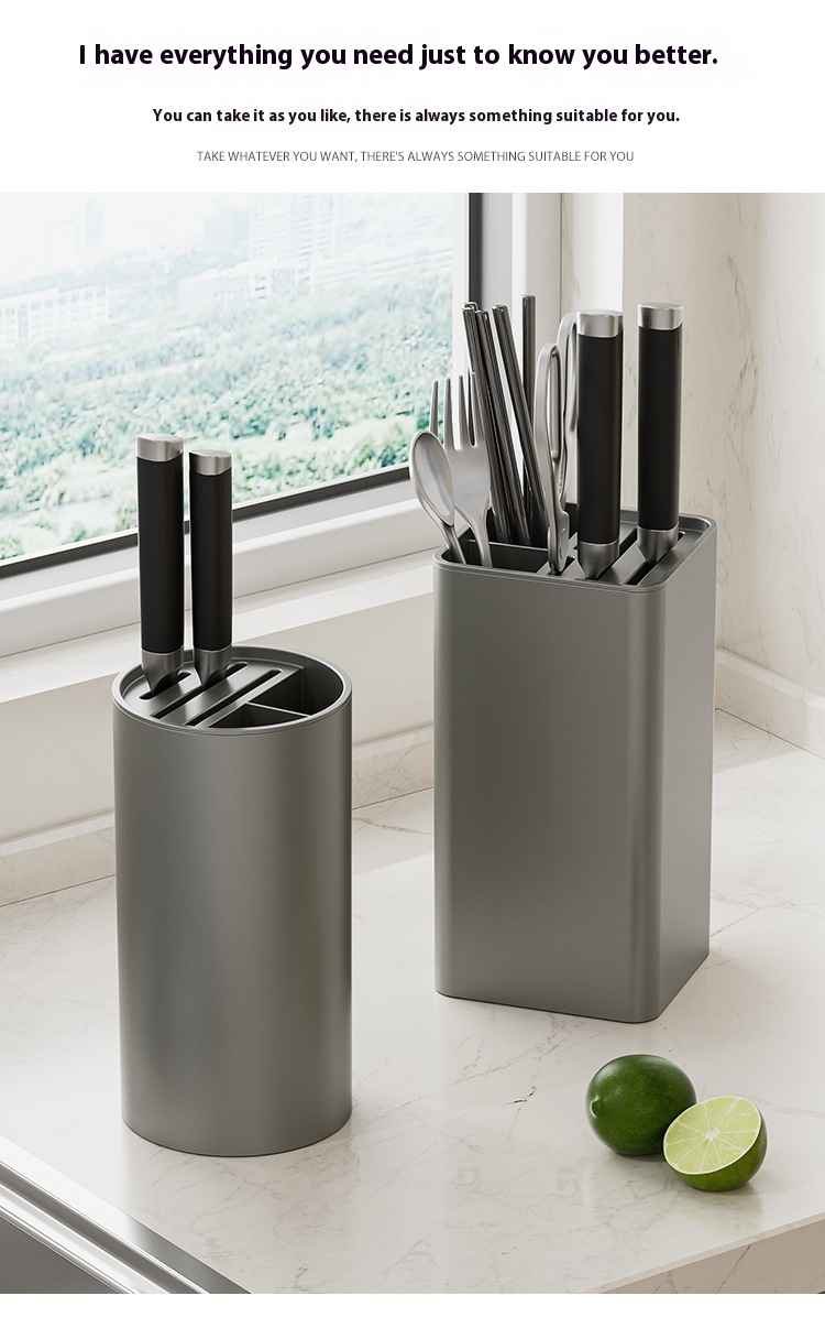 Yimijia Gun Grey Rack Multi Functional Tube Countertop Kitchen Knife Holder Chopstick Cage Integrated Storage Box_voghion.com