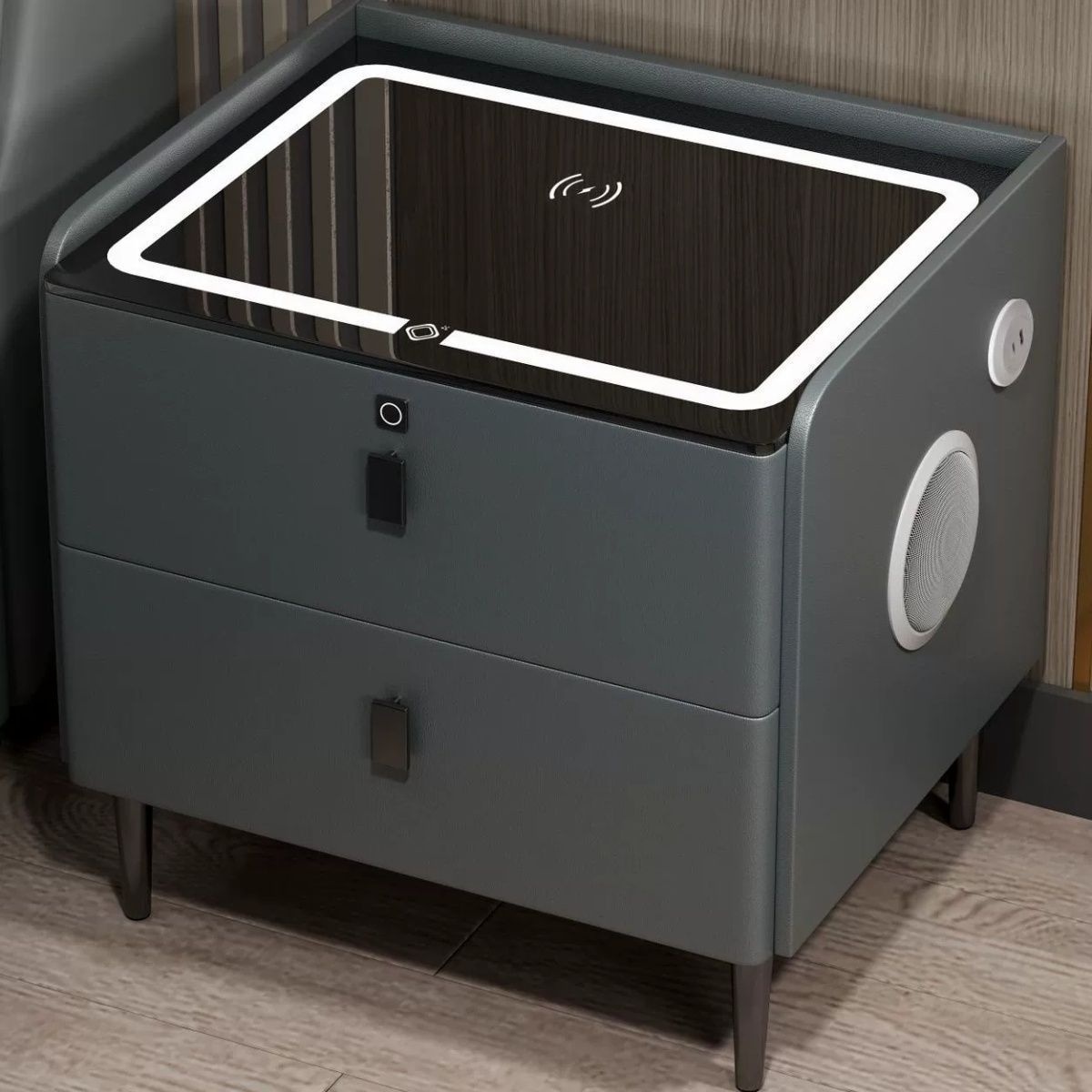 Smart Solid Wood Table Modern Bedroom Home Light Luxury Simple Wireless Charging Multifunctional Fingerprint Lock_voghion.com