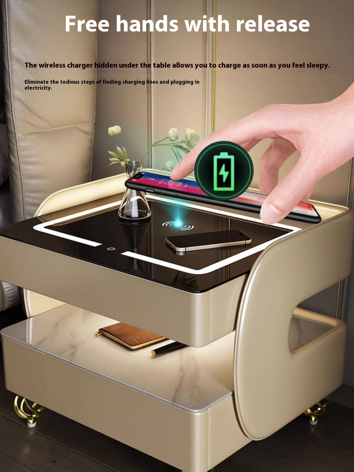 Smart Table Bedroom Modern Home Simple Luxury Multifunctional Wireless Charging Internet Celebrity Solid Wood Bedside Table_voghion.com