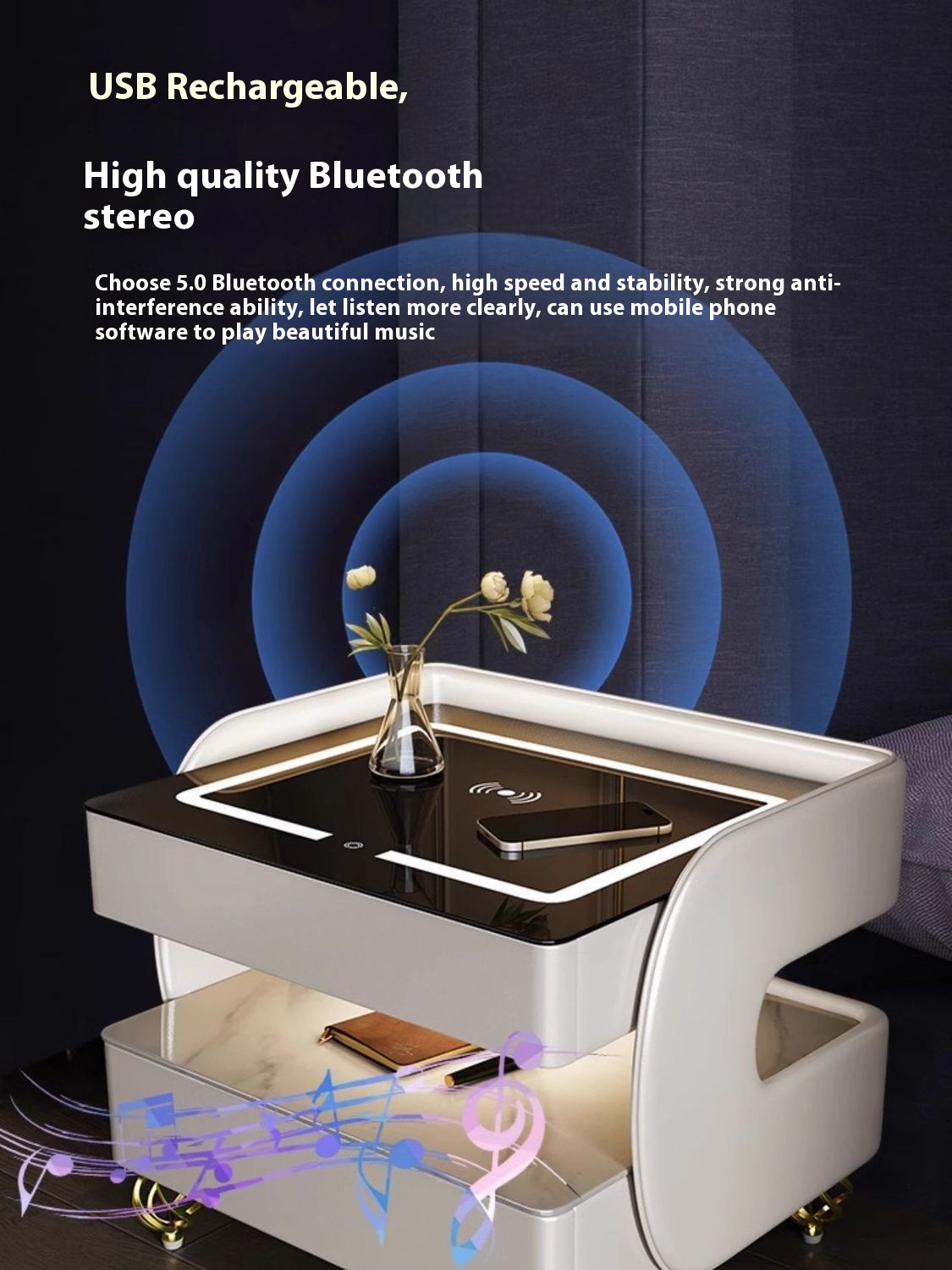 Smart Table Bedroom Modern Home Simple Luxury Multifunctional Wireless Charging Internet Celebrity Solid Wood Bedside Table_voghion.com