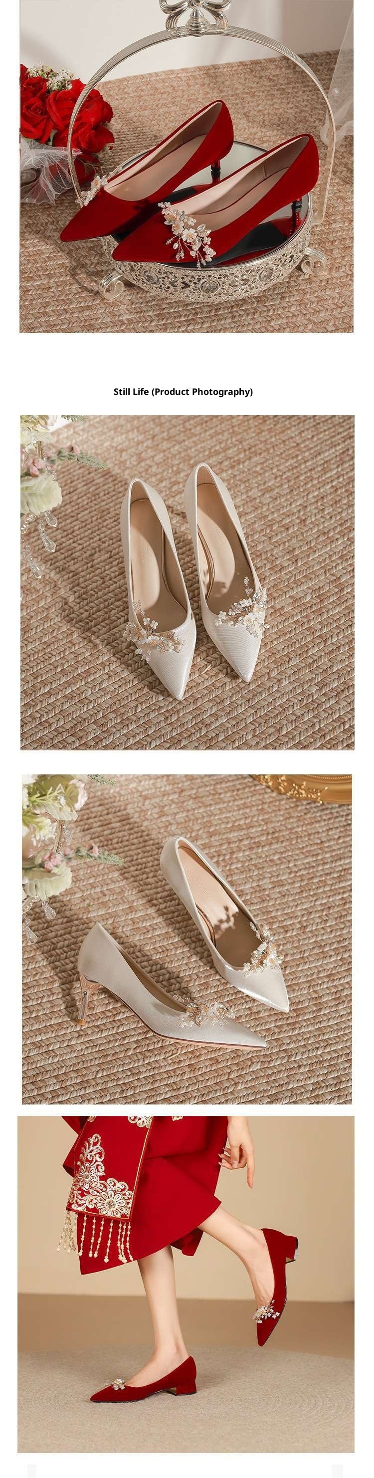 Chaussures de mariée rouges pour femme, idéales avec une robe Xiuhe, réversibles, fines et élégantes, collection 2025, style maternité._voghion.com