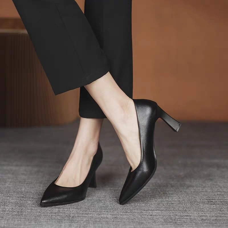 Hôtesse de l'air Talons hauts Formelle Affaires Trajet Professionnel Travail Entretien Semelle souple Confortable Noir Talon bas_voghion.com