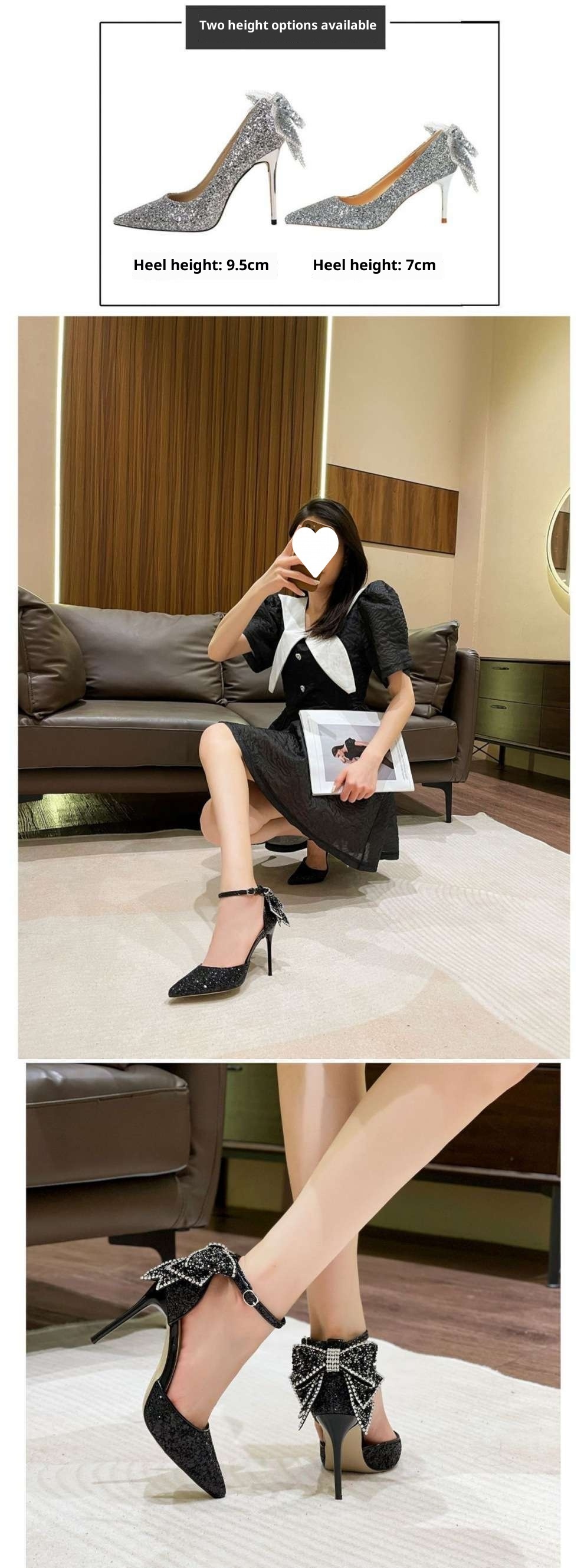 Scarpe con tacco alto in cristallo argento ShoeVault per donna, tacco sottile, elegante abito da sposa con fiocco per cerimonia di passaggio all'età adulta di 18 anni, bidirezionale_voghion.com