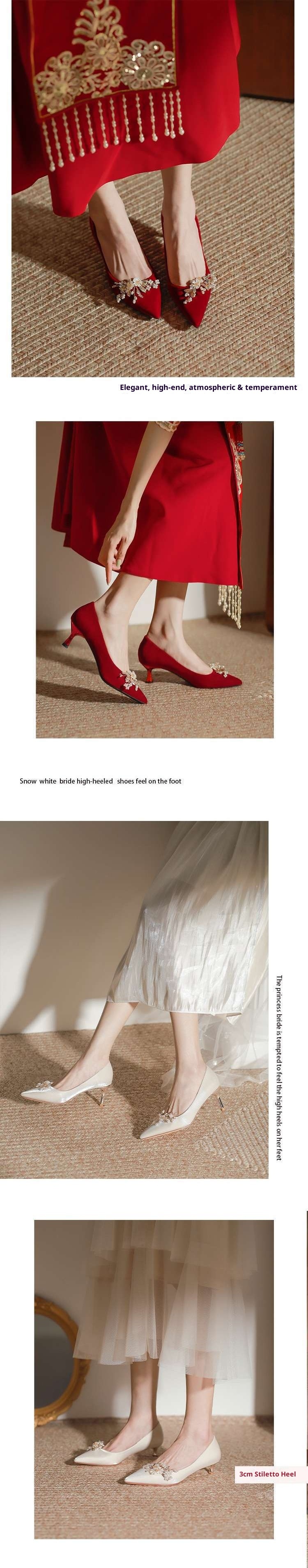 Chaussures de mariée rouges pour femme, idéales avec une robe Xiuhe, réversibles, fines et élégantes, collection 2025, style maternité._voghion.com