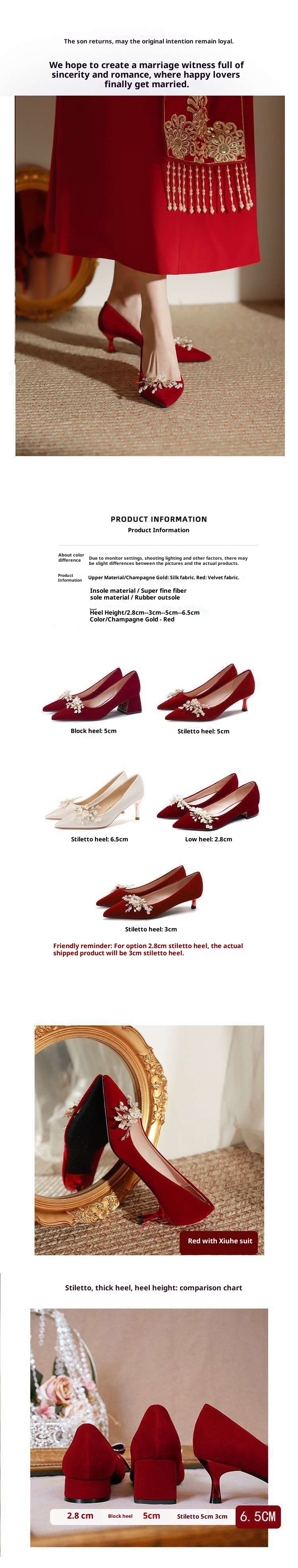 Chaussures de mariée rouges pour femme, idéales avec une robe Xiuhe, réversibles, fines et élégantes, collection 2025, style maternité._voghion.com