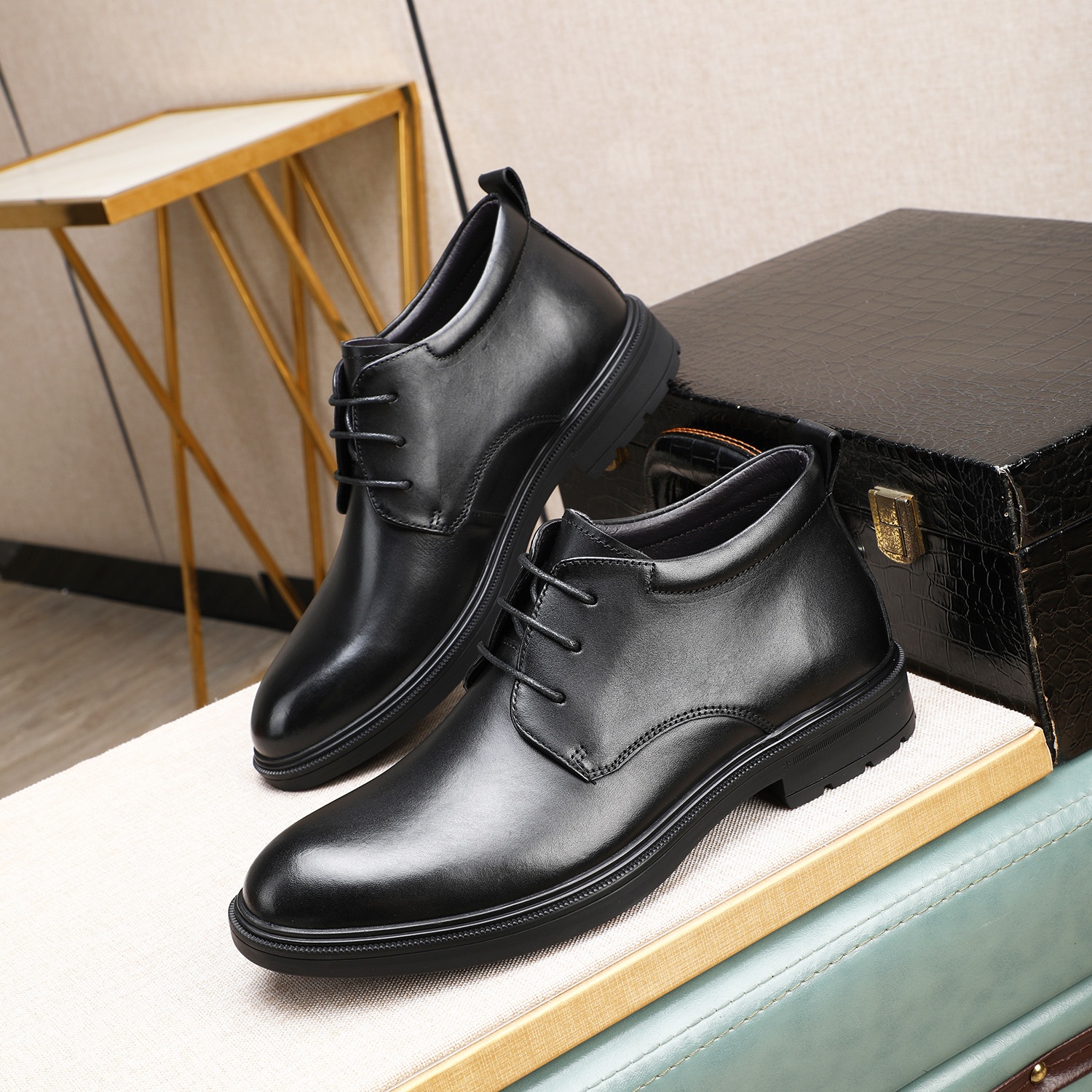 ShoeVault ShoeVault High-top Buine 2025 Autunno Inverno Nuovo Originale Lacci Tacco Basso Scarpe da Lavoro Professionali Comode da Uomo in Pelle_voghion.com