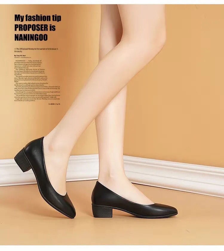 Jinbu Kang Damen-Arbeitsschuhe aus schwarzem, rutschfestem Leder – ideal für Büro, Vorstellungsgespräche, formelle Anlässe und den Arbeitsweg._voghion.com