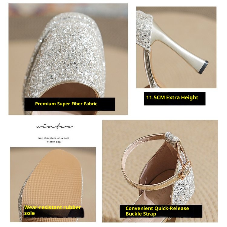 ShoeVault Round Toe Chunky Heel Glitter Waterproof Platform One Strap Mary Jane Lolita Hollow Dress Shoes High Heels For Women_voghion.com