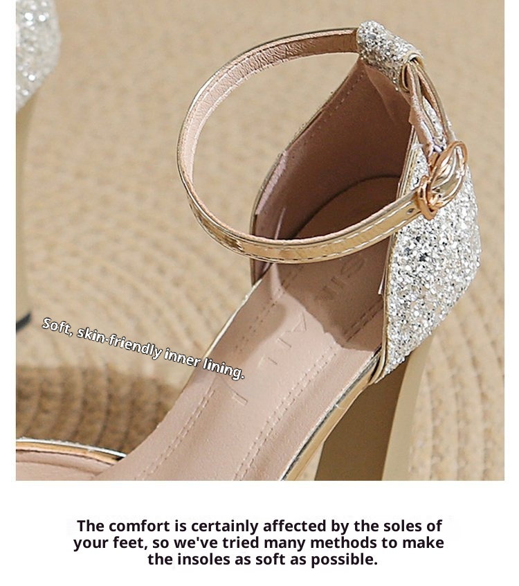 ShoeVault Round Toe Chunky Heel Glitter Waterproof Platform One Strap Mary Jane Lolita Hollow Dress Shoes High Heels For Women_voghion.com