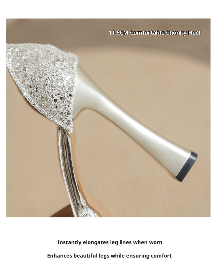 ShoeVault Round Toe Chunky Heel Glitter Waterproof Platform One Strap Mary Jane Lolita Hollow Dress Shoes High Heels For Women_voghion.com