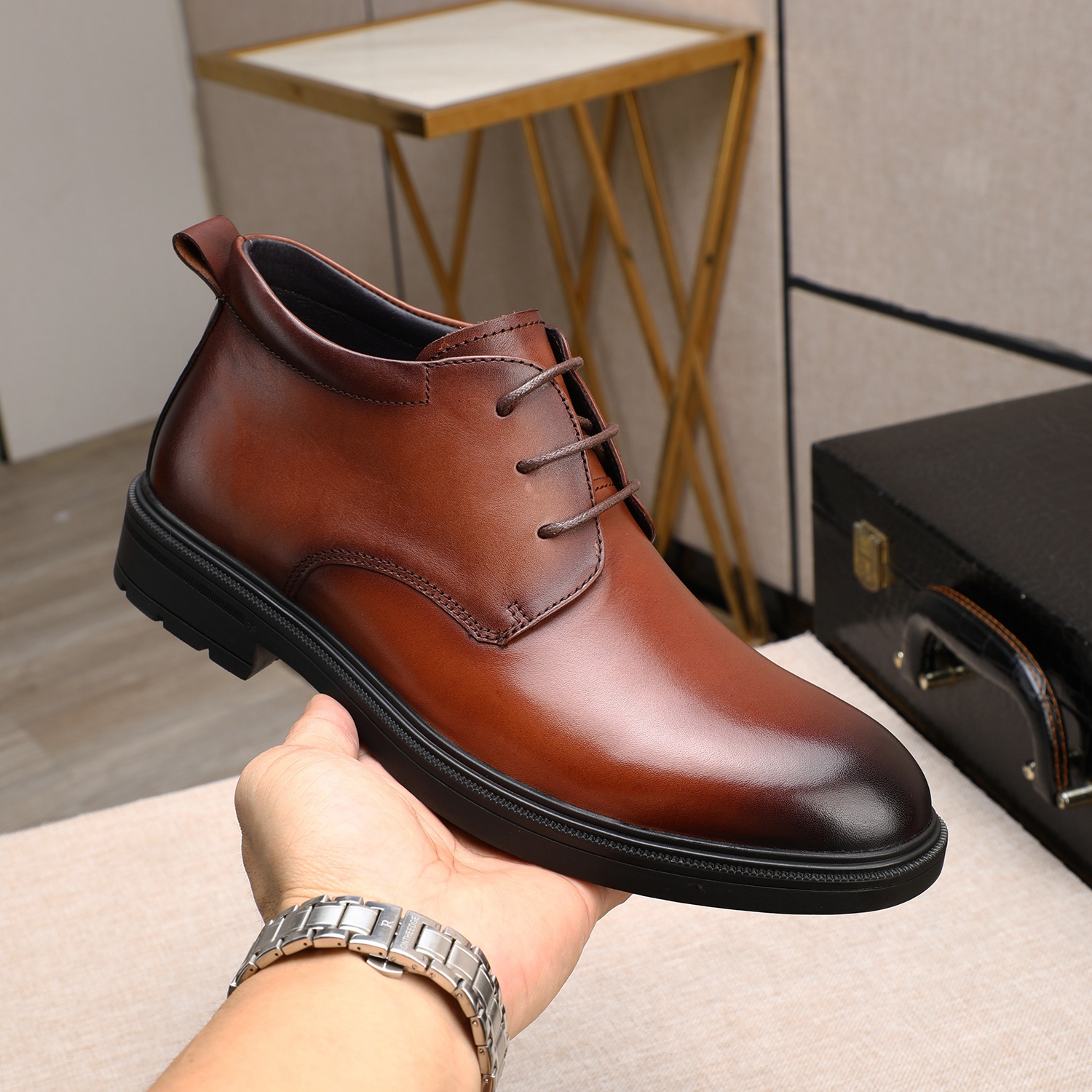 ShoeVault ShoeVault High-top Buine 2025 Autunno Inverno Nuovo Originale Lacci Tacco Basso Scarpe da Lavoro Professionali Comode da Uomo in Pelle_voghion.com