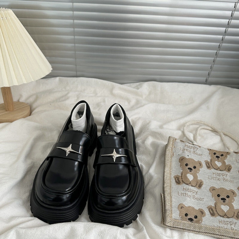 Mocassini ShoeVault con suola spessa da donna, neri, formali, con punta arrotondata, versatili, con tacco medio, antiscivolo, snellenti, per studenti_voghion.com