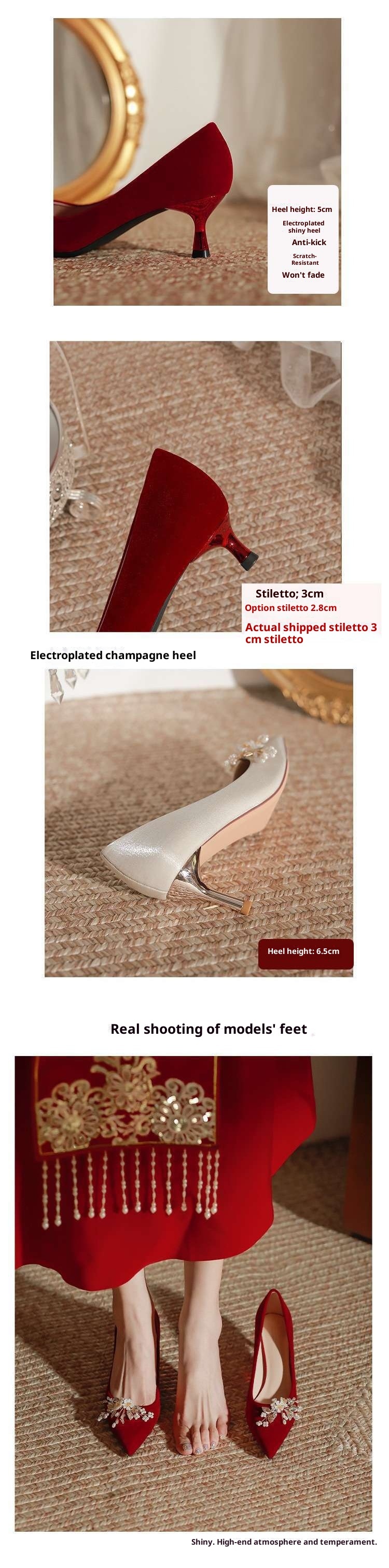 Chaussures de mariée rouges pour femme, idéales avec une robe Xiuhe, réversibles, fines et élégantes, collection 2025, style maternité._voghion.com