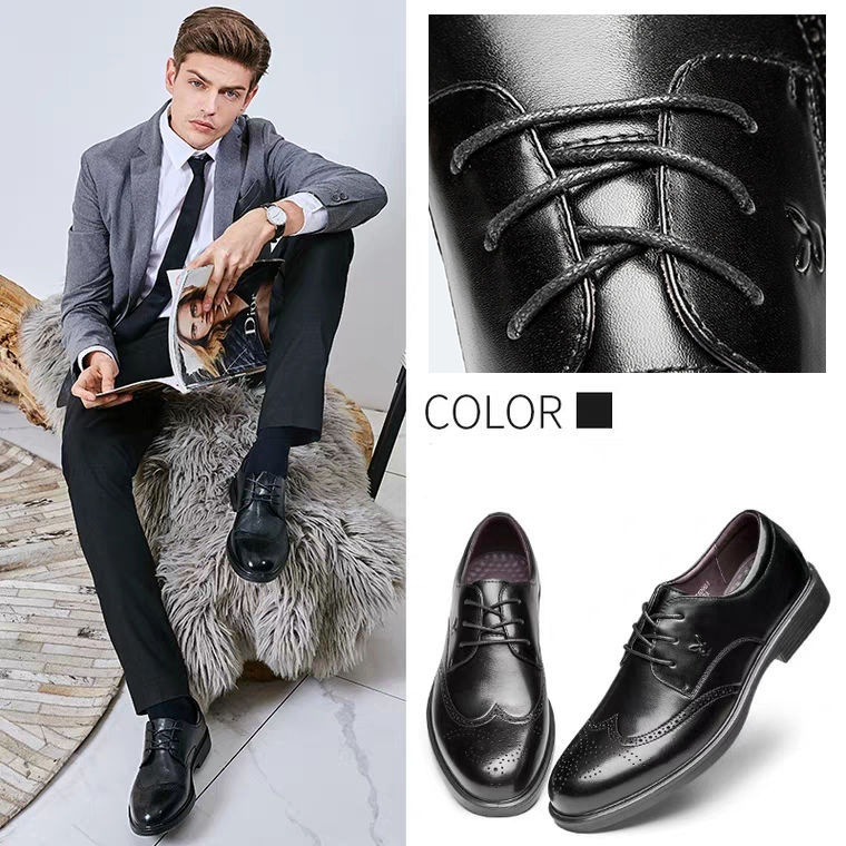 ShoeVault ShoeVault Men's 2025 Summer Business Formal Leather British Style Breathable Soft Sole Carved Brogue Shoes Large Size Height_voghion.com