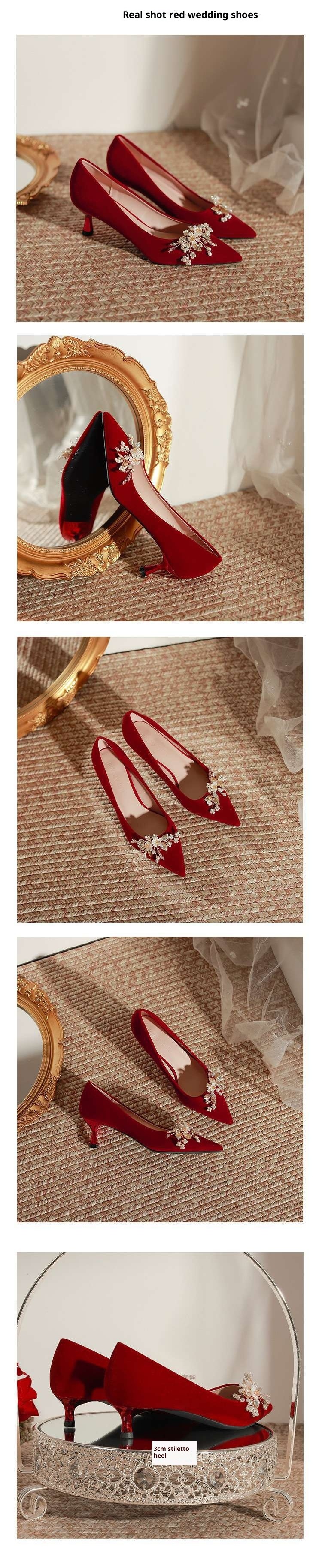 Chaussures de mariée rouges pour femme, idéales avec une robe Xiuhe, réversibles, fines et élégantes, collection 2025, style maternité._voghion.com