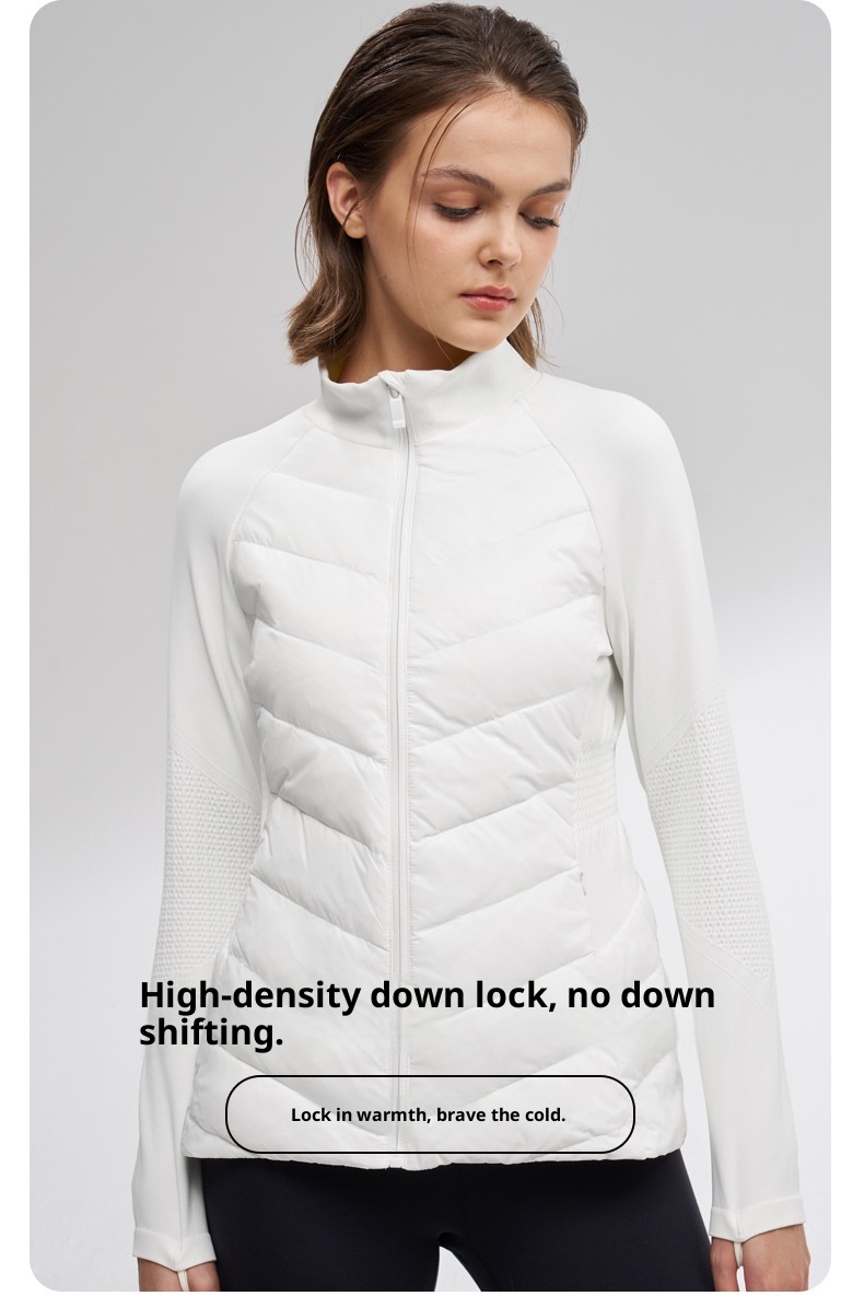 Giacca sportiva da donna in piumino d'anatra bianca, aderente, calda, a maniche lunghe, per yoga, corsa, all'aperto, autunno inverno_voghion.com