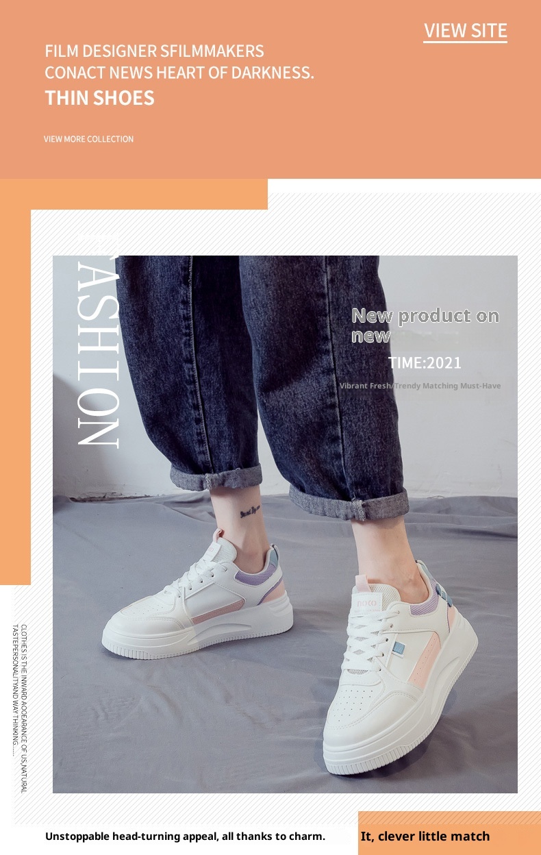 001 Novo Tênis Feminino para Comércio Exterior, Versátil, Macio e Confortável, Sola Grossa, Primavera e Outono, Casual de Alta Qualidade_voghion.com