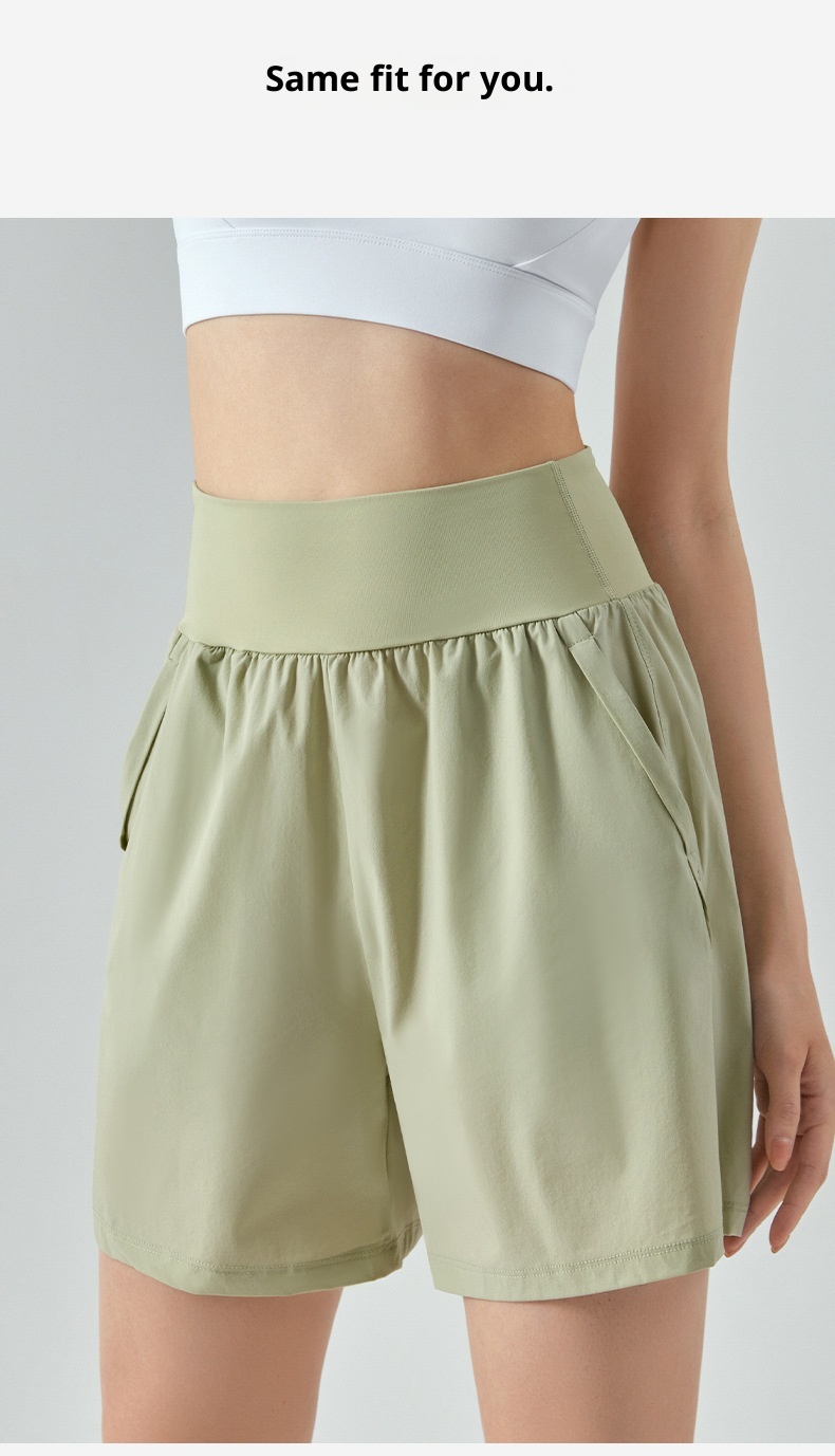 ActiveGo ActiveGo Summer Straight-Leg Sports For Women, Five-Point Outdoor Running Loose Breathable High-Waist Tummy Control Side Pocket_voghion.com