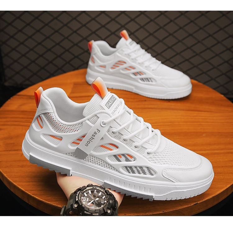 001 2025 Summer New Breathable Mesh Men's Versatile White Sneakers Student Sports Casual Board Trendy Shoes_voghion.com