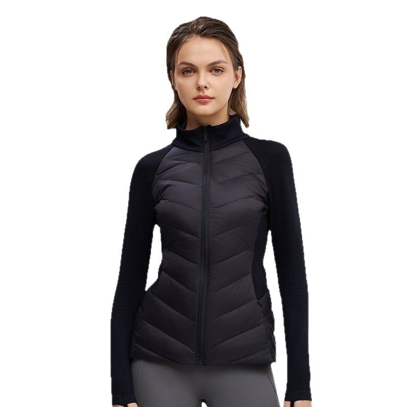 Giacca sportiva da donna in piumino d'anatra bianca, aderente, calda, a maniche lunghe, per yoga, corsa, all'aperto, autunno inverno_voghion.com