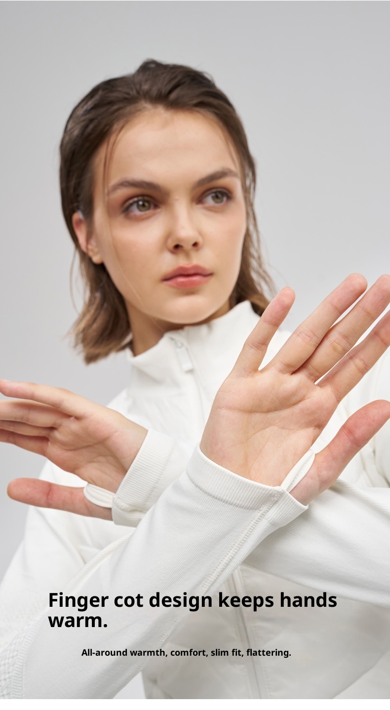 Giacca sportiva da donna in piumino d'anatra bianca, aderente, calda, a maniche lunghe, per yoga, corsa, all'aperto, autunno inverno_voghion.com