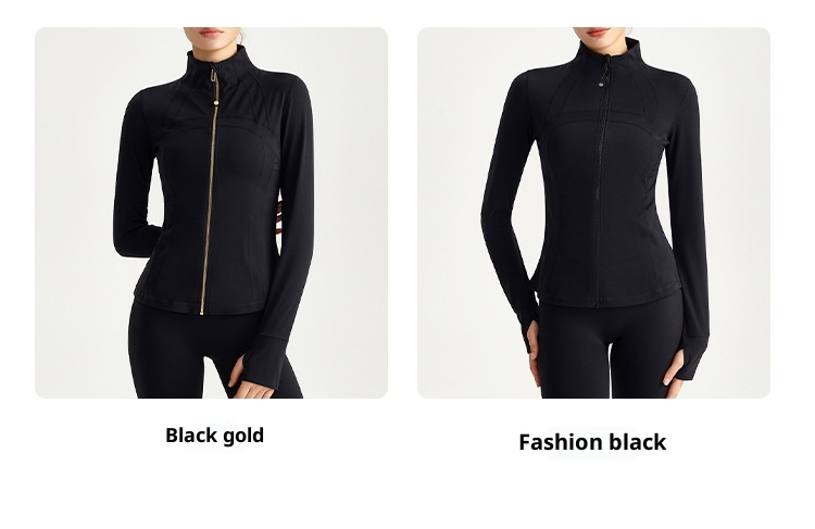 Giacca da yoga con cerniera e colletto rialzato, vestibilità aderente, manica lunga, per corsa e fitness all'aperto, Chuandun Top_voghion.com