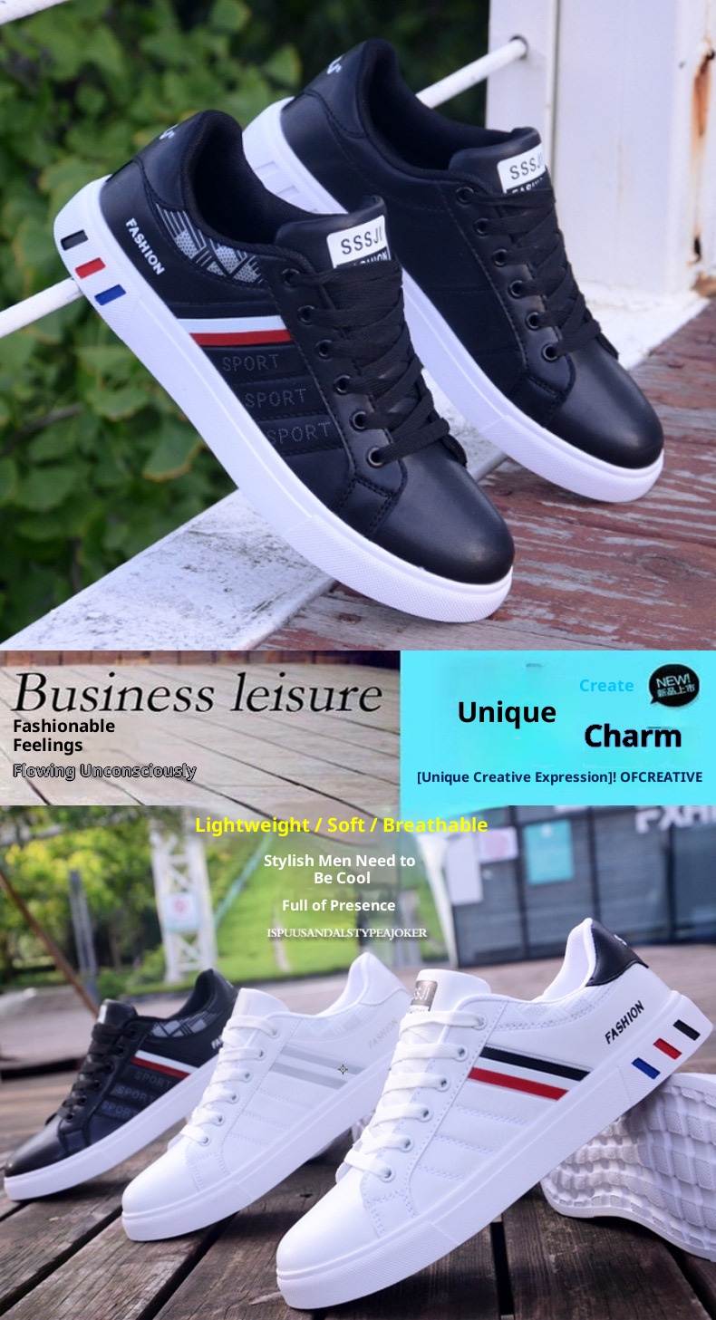 001 Summer 2024 New Korean Style Versatile White Student Flat Sneakers Men's Trendy Sports Casual Shoes_voghion.com