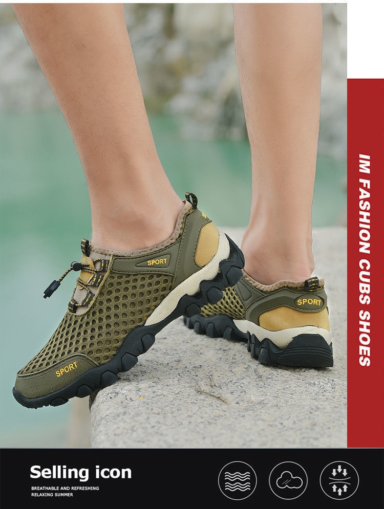 001 Water Summer New Trendy Breathable Mesh Soft Sole Men's Sports Casual Outdoor Hiking Shoes Men_voghion.com