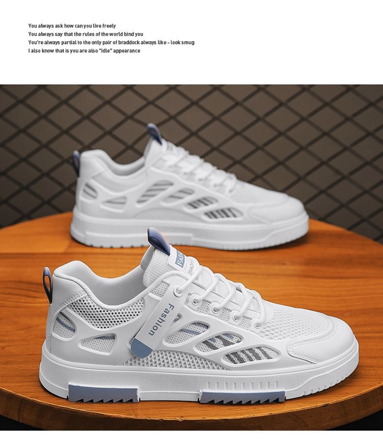 001 2025 Summer New Breathable Mesh Men's Versatile White Sneakers Student Sports Casual Board Trendy Shoes_voghion.com