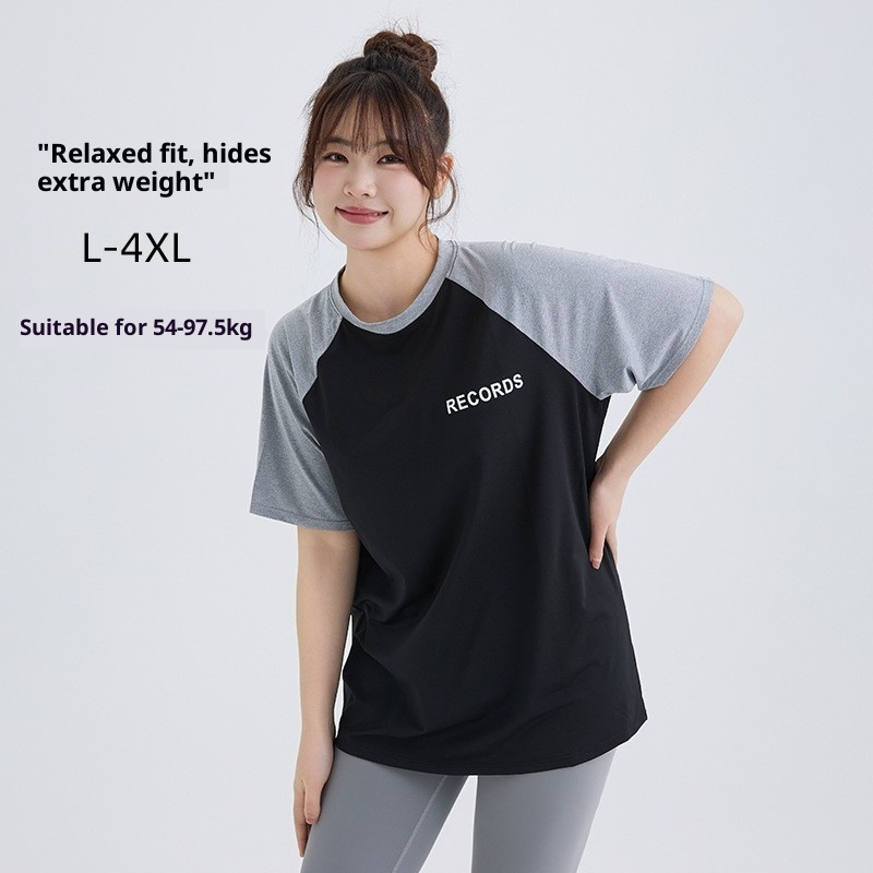 Lockeres Plus Size Fat MM Cov-Up Sporttop für Damen, schnelltrocknend, kurzärmelig, atmungsaktiv, Lauf-, Fitness- und Yoga-T-Shirt_voghion.com