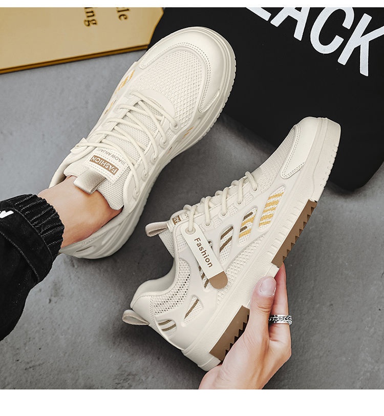 001 2025 Summer New Breathable Mesh Men's Versatile White Sneakers Student Sports Casual Board Trendy Shoes_voghion.com