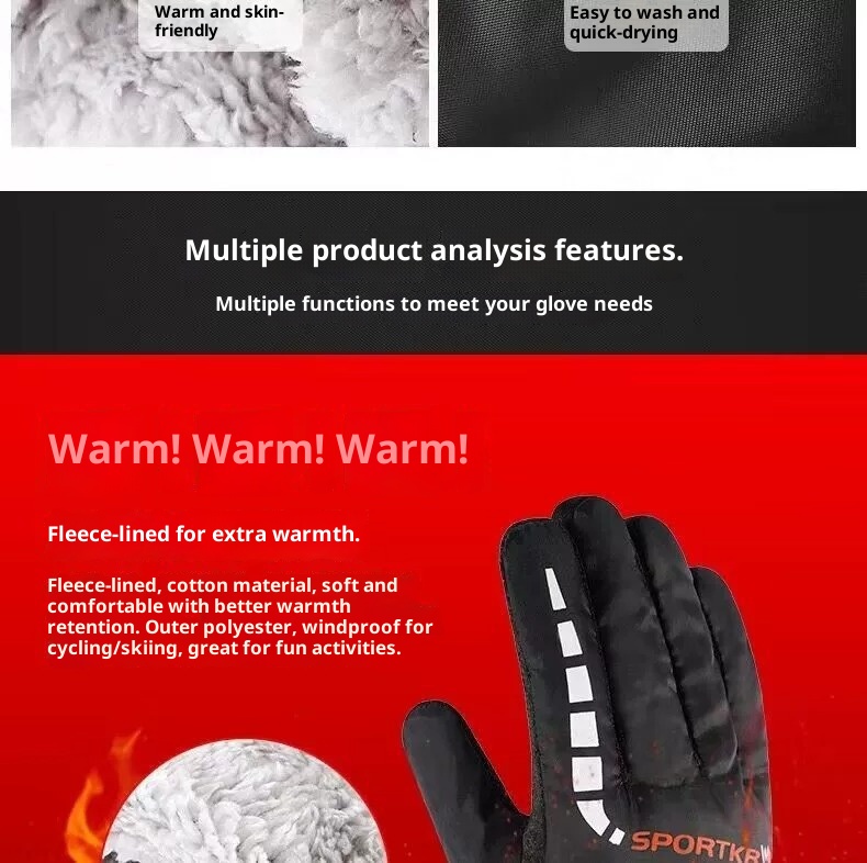 ActiveGo Winter Ski For Men And Women, Thickened, Non-Slip, Padded, Warm, Fleece-Lined, Outdoor Cycling Sports Electric Bike_voghion.com