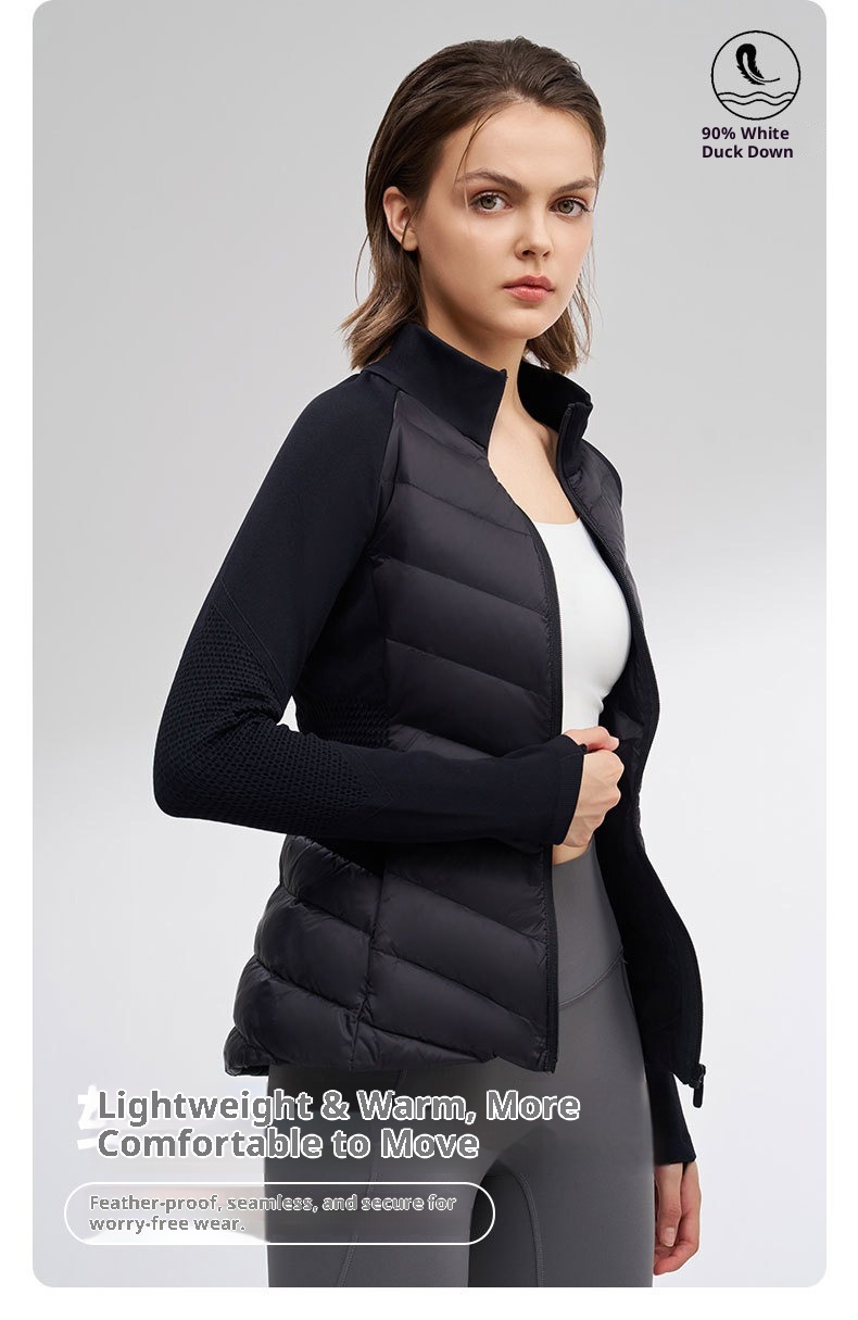 Giacca sportiva da donna in piumino d'anatra bianca, aderente, calda, a maniche lunghe, per yoga, corsa, all'aperto, autunno inverno_voghion.com