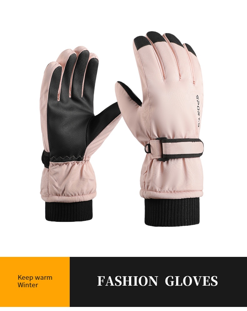 ActiveGo Women's Winter Outdoor Ski Fleece-Lined Touchscreen Warm Anti-Lost Buckle Non-Slip Gloves_voghion.com